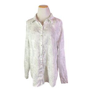 Shabby Chic Size XL Button-Up Floral Shirt Linen Roll Tab Sleeves